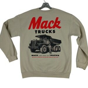 Mack Trucks Sweatshirt Mens M Tan Excellent Graphic Workwear Pullover Crewneck